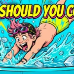 Bold cartoon illustration of a person plunging into an ice bath with the text How Often Should You Cold Plunge